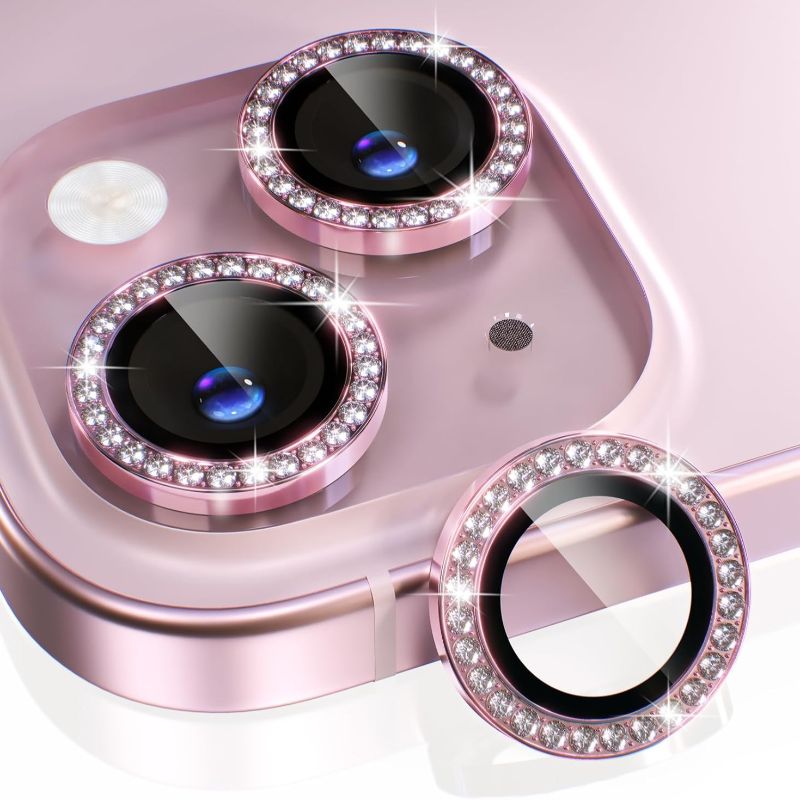 1PC Pink Glitter Diamond Camer – обзор и цена Tempered Glass Screen 9H