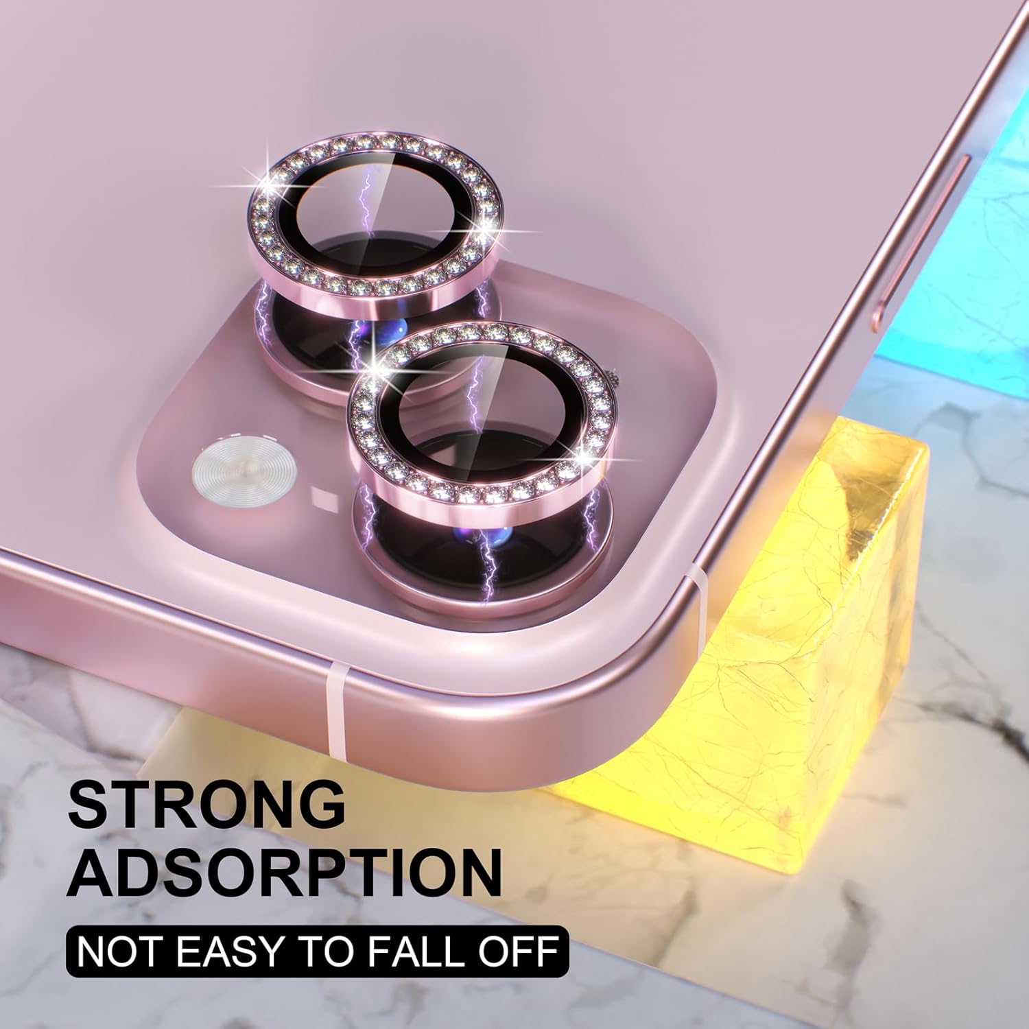 1PC Pink Glitter Diamond Camer – обзор и цена Tempered Glass Screen 9H